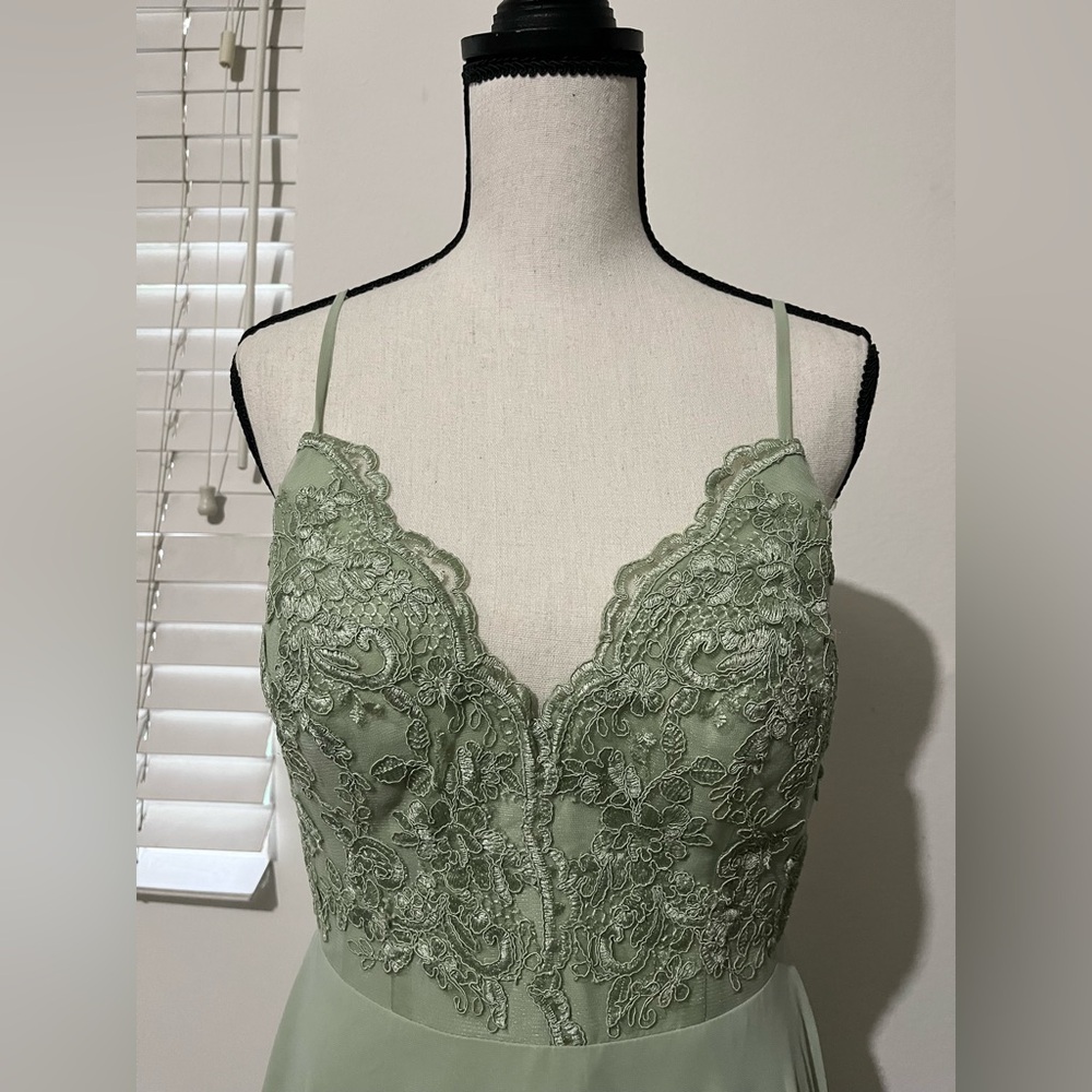 Azazie Sage Green with Lace Maxi Dress - Picture 2 of 8